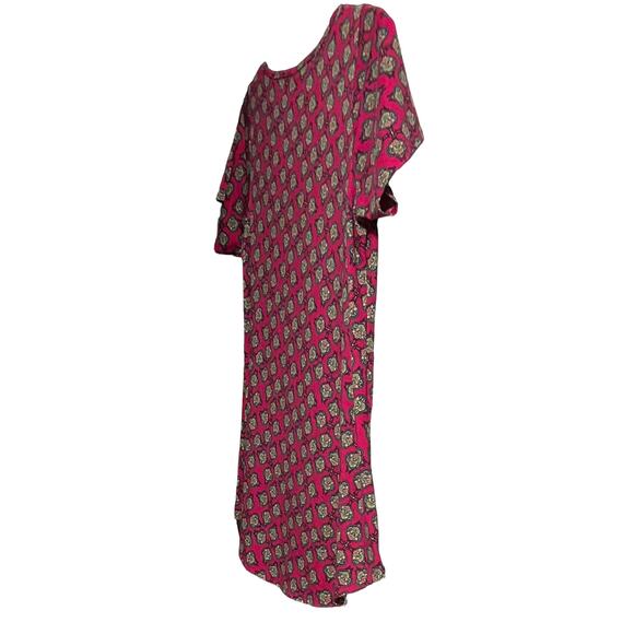 LULAROE SHORT SLEEVE PULL-OVER TOP, WOMENS, M, CRANBERRY & GREEN ABSTRACT, Hi-LO - Picture 6 of 10